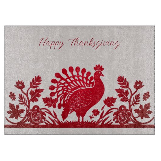 レッドサンクスギビングトルコフローラ裁断ボード カッティングボード (正面)