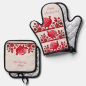 レッドサンクスギビングトルコフローラ 鍋つかみ&鍋敷きセット (正面/裏面)