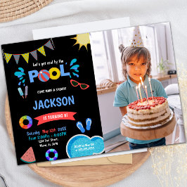 レッドサングラスプール誕生日招待状w photo 招待状