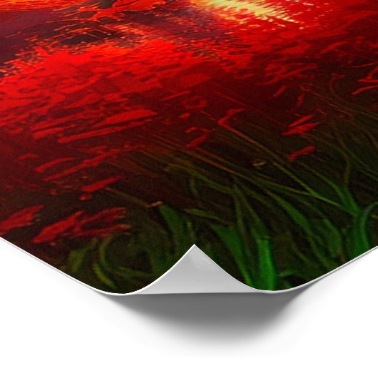 レッドサンセットに染まる森林湖 ポスター (角)