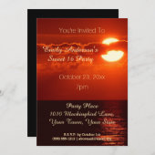 レッドサンセットサマービーチテーマスウィート16誕生日 招待状 (正面/裏面)