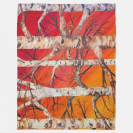 レッドサンセット樺の木フリースブランケット フリースブランケット