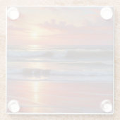 レッドサンセット海シー絵を描スケープアートワーク ガラスコースター (裏面)