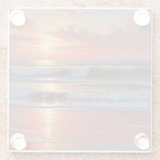 レッドサンセット海シー絵を描スケープアートワーク ガラスコースター (裏面)