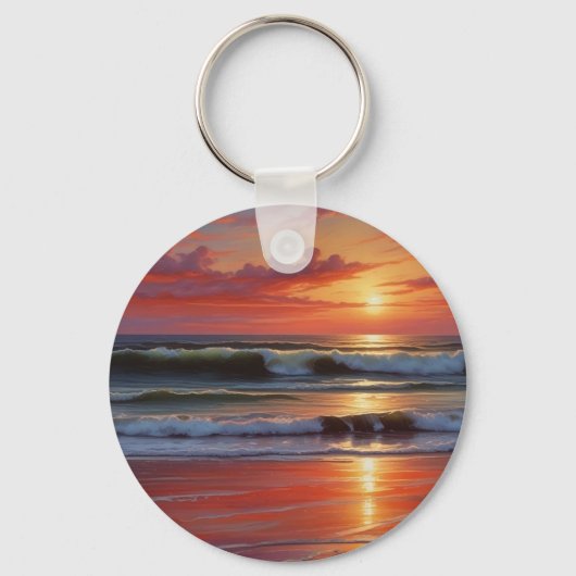 レッドサンセット海シー絵を描スケープアートワーク キーホルダー (正面)