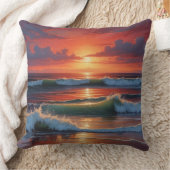 レッドサンセット海シー絵を描スケープアートワーク クッション (ブランケット)
