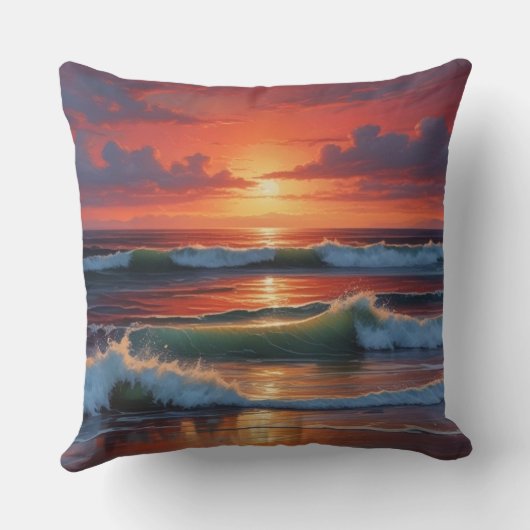 レッドサンセット海シー絵を描スケープアートワーク クッション (裏面)