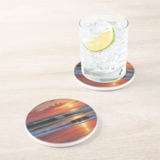 レッドサンセット海シー絵を描スケープアートワーク コースター (側面)