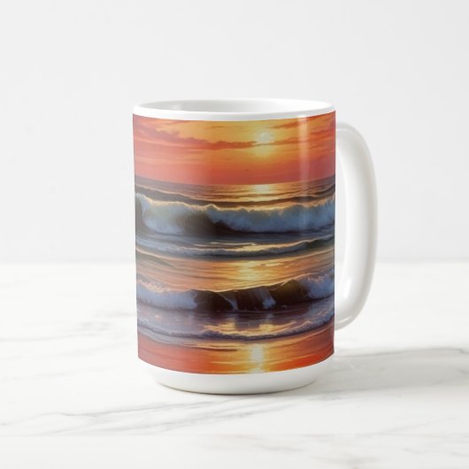 レッドサンセット海シー絵を描スケープアートワーク コーヒーマグカップ (正面右)