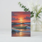 レッドサンセット海シー絵を描スケープアートワーク シーズンポストカード (スタンド正面)