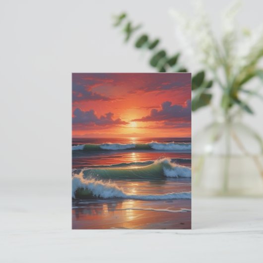 レッドサンセット海シー絵を描スケープアートワーク シーズンポストカード (スタンド正面)