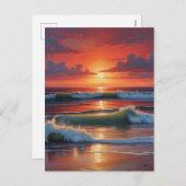 レッドサンセット海シー絵を描スケープアートワーク シーズンポストカード (正面/裏面)