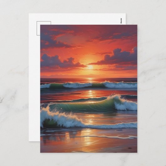 レッドサンセット海シー絵を描スケープアートワーク シーズンポストカード (正面/裏面)