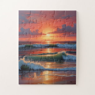 レッドサンセット海シー絵を描スケープアートワーク ジグソーパズル