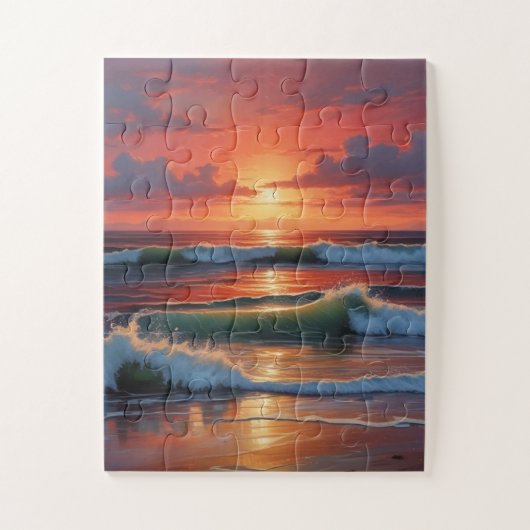 レッドサンセット海シー絵を描スケープアートワーク ジグソーパズル (縦)