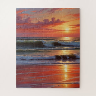 レッドサンセット海シー絵を描スケープアートワーク ジグソーパズル