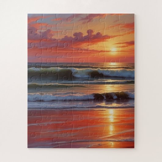 レッドサンセット海シー絵を描スケープアートワーク ジグソーパズル (縦)
