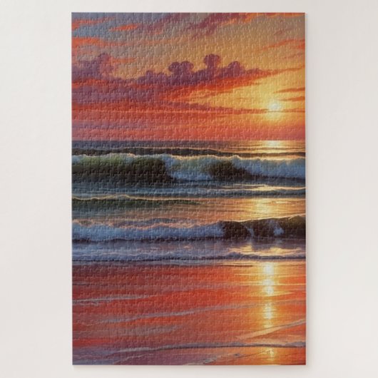 レッドサンセット海シー絵を描スケープアートワーク ジグソーパズル (縦)