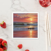 レッドサンセット海シー絵を描スケープアートワーク スタンダードカクテルナプキン (インサイチュ)