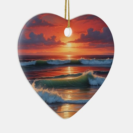 レッドサンセット海シー絵を描スケープアートワーク セラミックオーナメント (右)