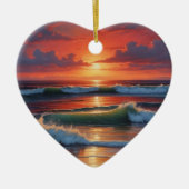 レッドサンセット海シー絵を描スケープアートワーク セラミックオーナメント (正面)