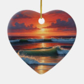 レッドサンセット海シー絵を描スケープアートワーク セラミックオーナメント (裏面)