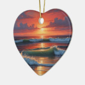 レッドサンセット海シー絵を描スケープアートワーク セラミックオーナメント (左)