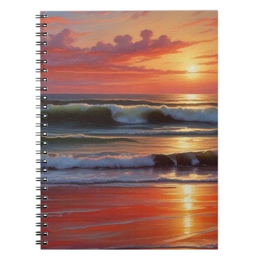 レッドサンセット海シー絵を描スケープアートワーク ノートブック (正面)