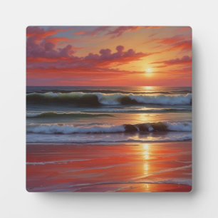 レッドサンセット海シー絵を描スケープアートワーク フォトプラーク