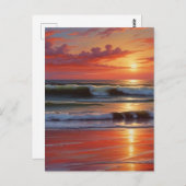 レッドサンセット海シー絵を描スケープアートワーク ポストカード (正面/裏面)