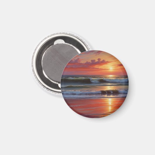 レッドサンセット海シー絵を描スケープアートワーク マグネット (正面/裏面)