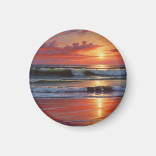 レッドサンセット海シー絵を描スケープアートワーク マグネット