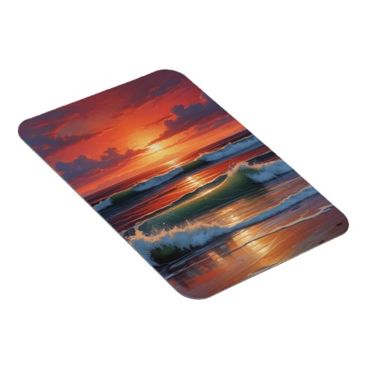 レッドサンセット海シー絵を描スケープアートワーク マグネット (右側)