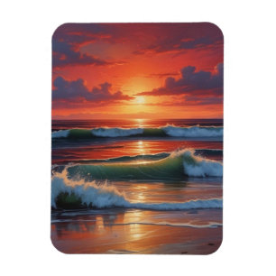 レッドサンセット海シー絵を描スケープアートワーク マグネット