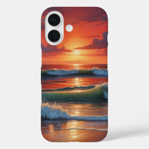 レッドサンセット海シー絵を描スケープアートワーク iPhone 16ケース