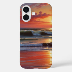 レッドサンセット海シー絵を描スケープアートワーク iPhone 16ケース