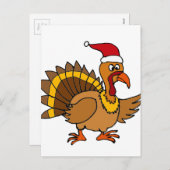 レッドサンタおもしろいハットのクリスマスアートを着たトルコ シーズンポストカード (正面/裏面)