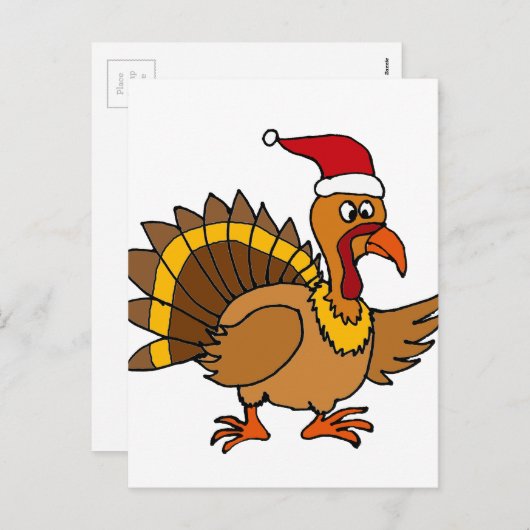 レッドサンタおもしろいハットのクリスマスアートを着たトルコ シーズンポストカード (正面/裏面)