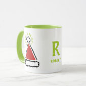 レッドサンタおもしろいハット&ブメリーライトタイポグラフィ マグカップ (正面左)