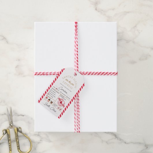 レッドサンタのソリ表現特別配達 ギフトタグ (より糸付き)