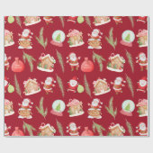 レッドサンタギンガーブレッドハウスホリデー ラッピングペーパー (フラット)