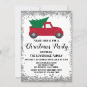 レッドサンタクリスマスツリーホリデークリスマスパーティーシルバー 招待状 (正面)