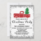 レッドサンタクリスマスツリーホリデークリスマスパーティーシルバー 招待状 (正面)