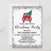 レッドサンタクリスマスツリーホリデークリスマスパーティーシルバー 招待状 (正面)