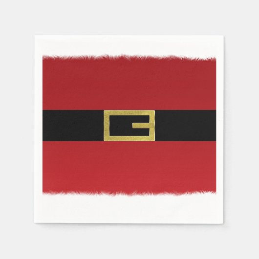 レッドサンタクロースのベルト&ホワイトファークリスマス スタンダードカクテルナプキン (正面)