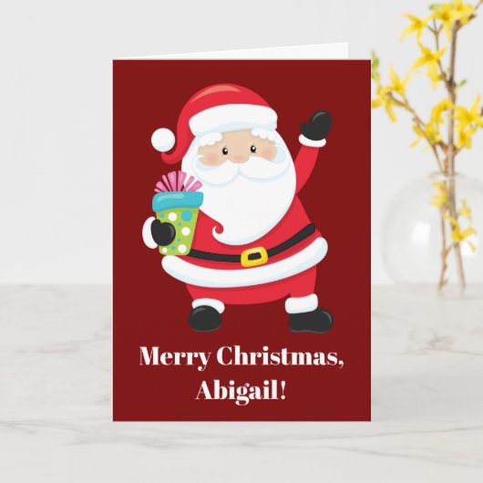 レッドサンタクロースカスタマイズキッズクリスマス カード (黄色い花)