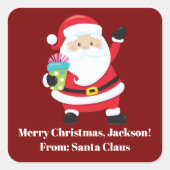 レッドサンタクロースカスタマイズキッズクリスマス スクエアシール (正面)