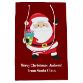 レッドサンタクロースカスタマイズキッズクリスマス ミディアムペーパーバッグ (正面)