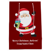 レッドサンタクロースカスタマイズキッズクリスマス ミディアムペーパーバッグ (裏面)