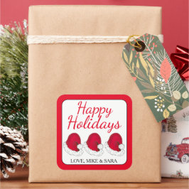 レッドサンタクロースハットクリスマスハッピーホリデイズ スクエアシール